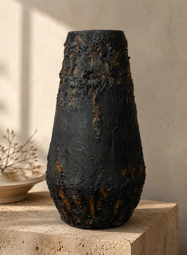 Hand-Painted_Terracotta_Rustic_Black_Volcanic_Textured_Decorative_Vase