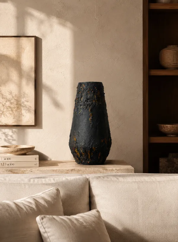 Hand-Painted_Terracotta_Rustic_Black_Volcanic_Textured_Decorative_Vase