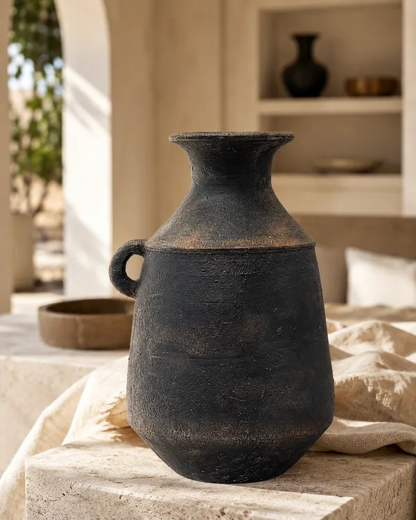 Hand-Painted_Terracotta_Rustic_Black_Textured_Decorative_Vase