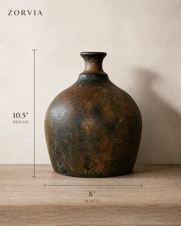Hand-Painted_Terracotta_Rustic_Brown_Textured_Bottle_Neck_Decorative_Vase