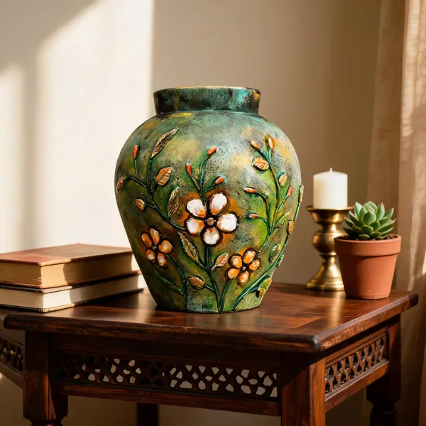 Hand-Painted_Terracotta_Antique_Green_Floral_Decorative_Vase
