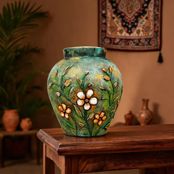 Hand-Painted_Terracotta_Antique_Green_Floral_Decorative_Vase
