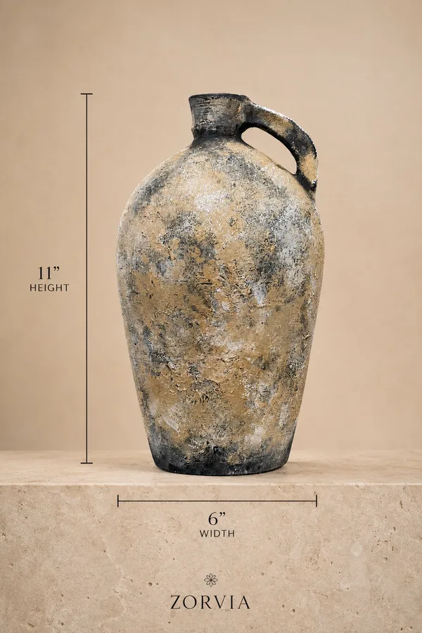 Hand-Crafted_Terracotta_Rustic_Beige_Weathered_Finish_Handled_Decorative_Jug_Vase