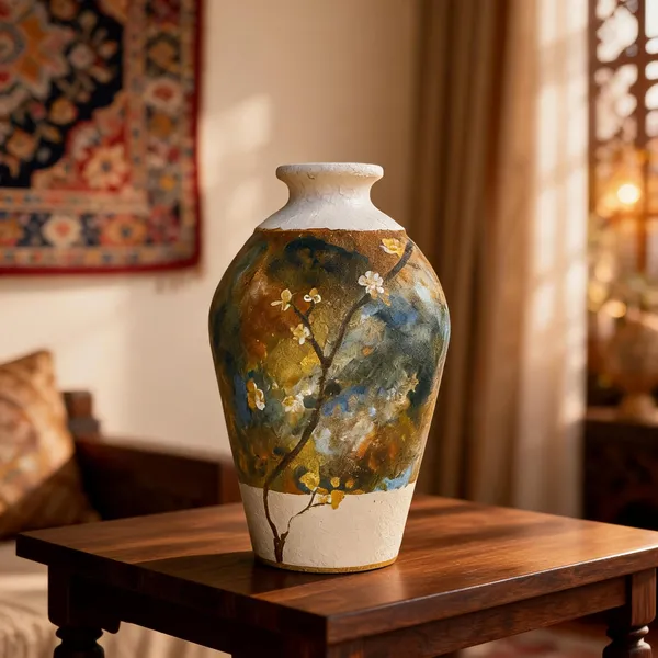 Hand-Painted_Terracotta_Artisan_Blue_Gold_Botanical_Decorative_Vase