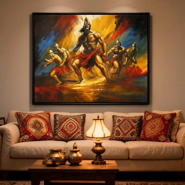 Tribal_Warrior_Dance_Hand-Painted_Canvas_Wall_Painting