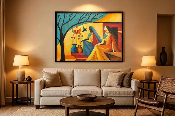 Zorvia_Abstract_Indian_Women_With_Pots_Hand-Painted_Acrylic_Canvas_Art