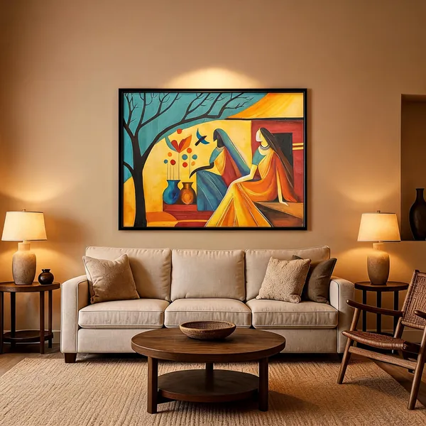 Zorvia_Abstract_Indian_Women_With_Pots_Hand-Painted_Acrylic_Canvas_Art