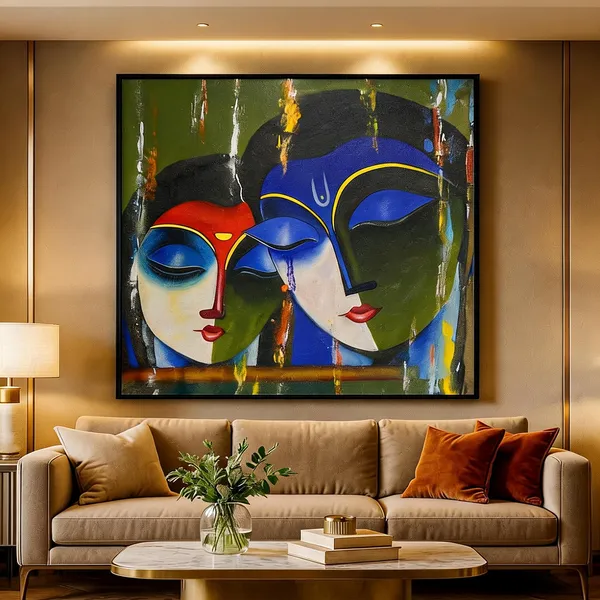 Zorvia_Radha_Krishna_Abstract_Hand-Painted_Acrylic_Canvas_Wall_Art