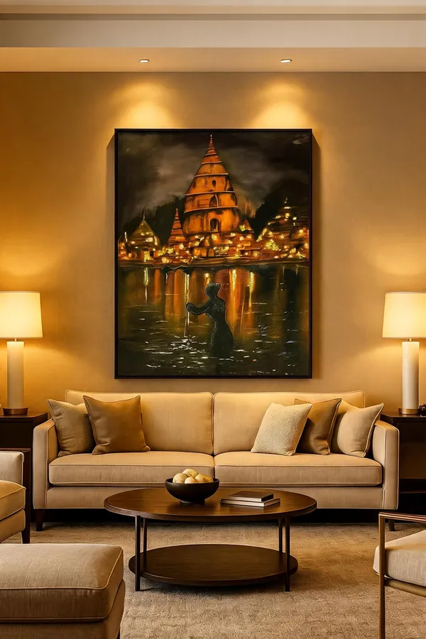 Zorvia_Varanasi_Ghat_Temple_Hand-Painted_Acrylic_Canvas_Wall_Art