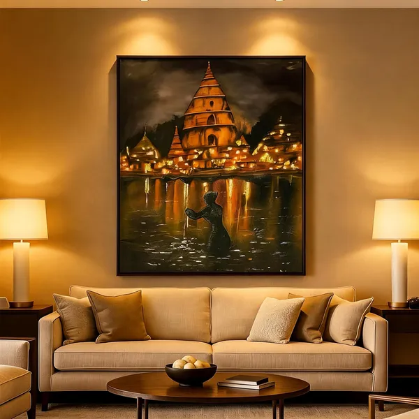 Zorvia_Varanasi_Ghat_Temple_Hand-Painted_Acrylic_Canvas_Wall_Art