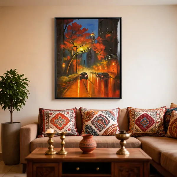 Zorvia_Autumn_City_Street_Scene_Hand-Painted_Acrylic_Canvas_Wall_Art