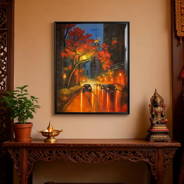 Zorvia_Autumn_City_Street_Scene_Hand-Painted_Acrylic_Canvas_Wall_Art