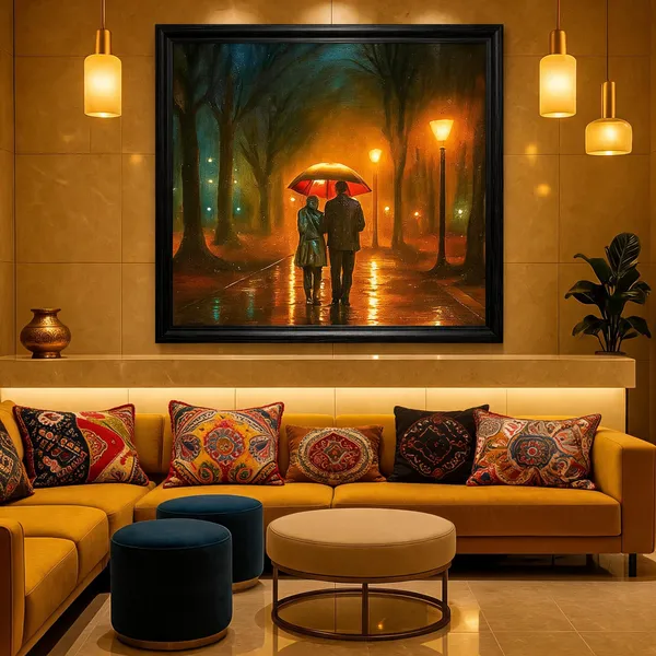 Zorvia_Rainy_Evening_Street_Scene_Hand-Painted_Acrylic_Canvas_Art