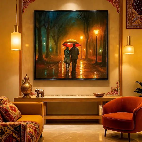 Zorvia_Rainy_Evening_Street_Scene_Hand-Painted_Acrylic_Canvas_Art