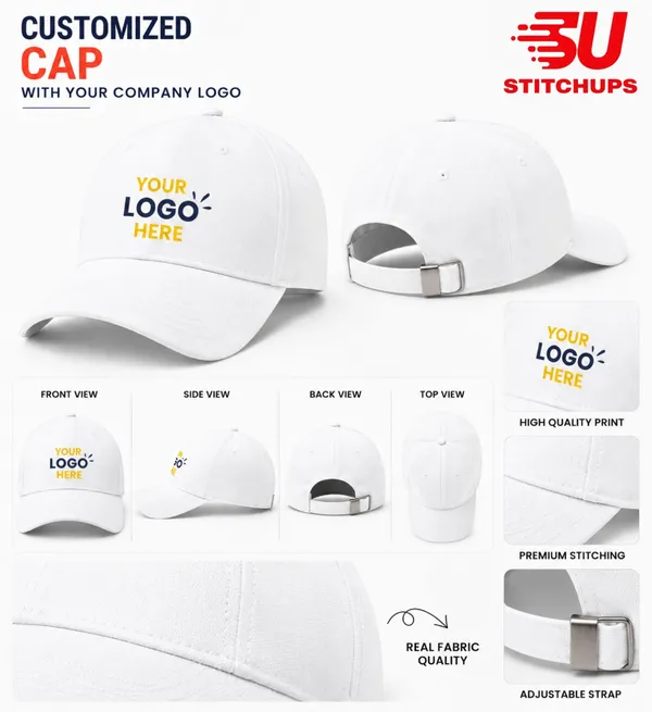 White_Fabric_Adjustable_Baseball_Cap_For_Unisex