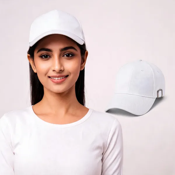 White_Polyester_Adjustable_Baseball_Cap_For_Unisex_-_Pack_of_2