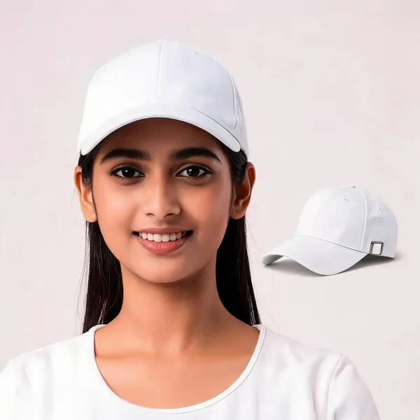 White_Polyester_Adjustable_Baseball_Cap_For_Unisex_-_Pack_of_2
