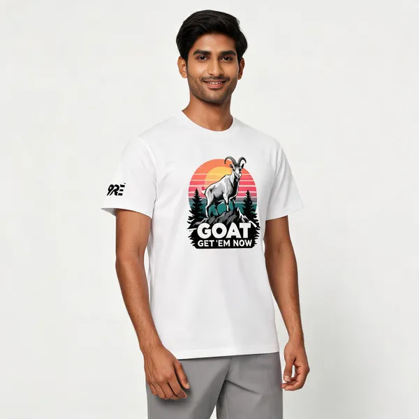 White_Cotton_Regular_Fit_Goat_Graphic_Crew_Neck_T-Shirt_For_Unisex