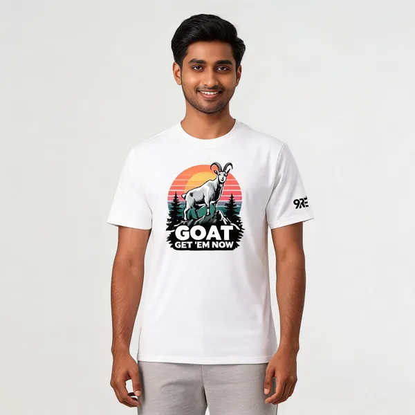 White_Cotton_Regular_Fit_Goat_Graphic_Crew_Neck_T-Shirt_For_Unisex