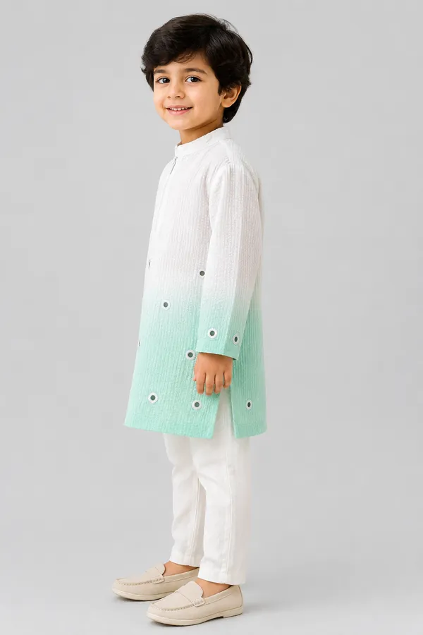 White_Aqua_Ombre_Kurta_Set_for_Boys