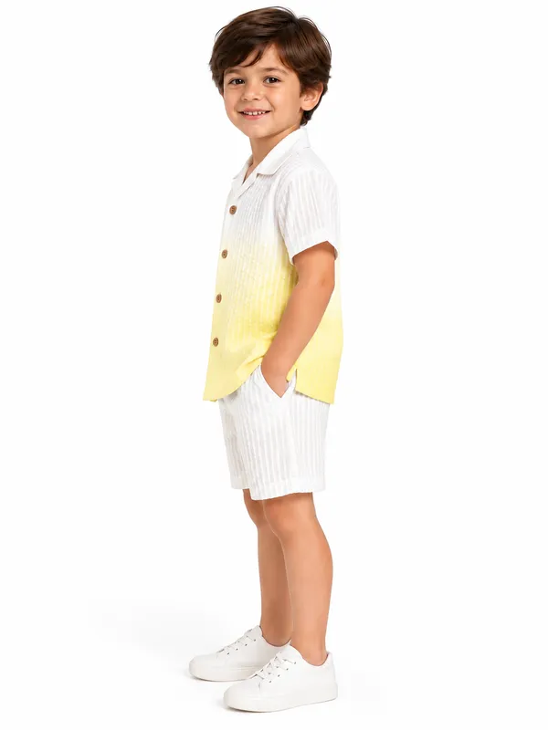 White_Yellow_Ombre_Shirt_And_Shorts_Set_for_Boys