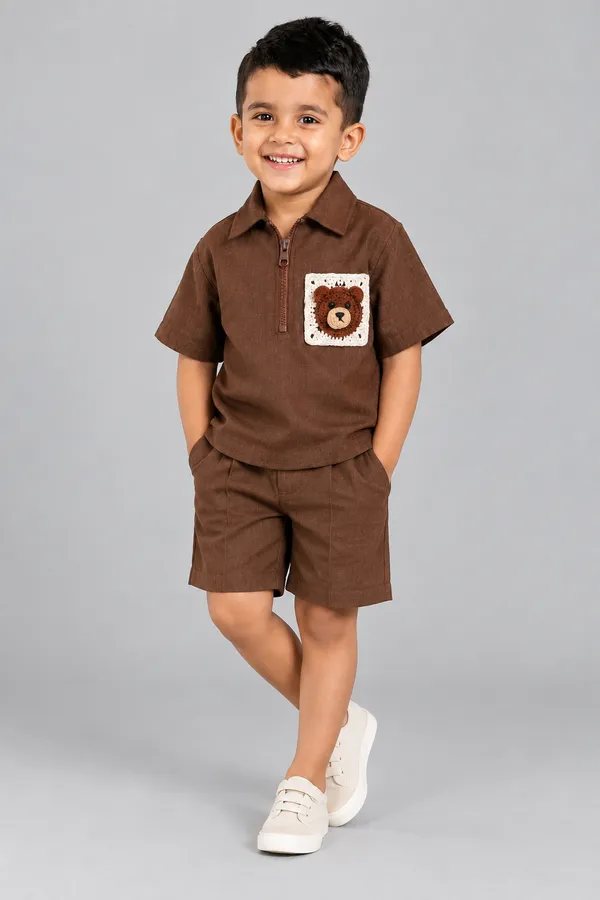 Brown_Polo_Shirt_With_Bear_Pocket_for_Boys