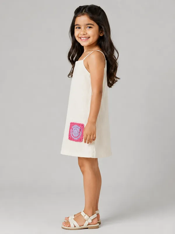 White_Smiley_A-Line_Sleeveless_Dress_for_Girls