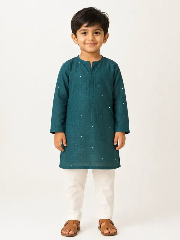 Teal_Doria_Mirror_Kurta_Set_for_Boys