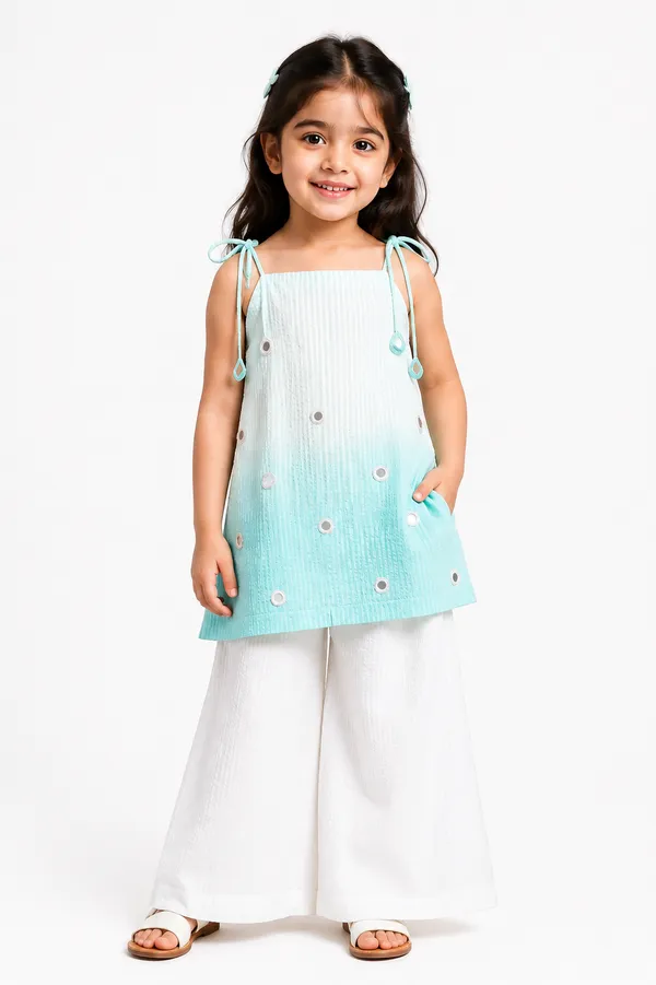 White_And_Aqua_A-Line_Dress_for_Girls