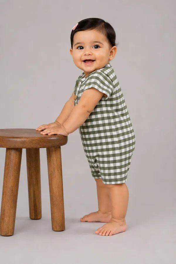 Green_Gingham_Unisex_Short_Sleeve_Romper