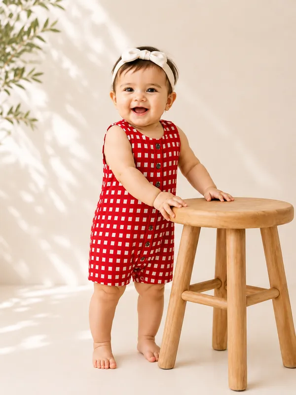 Red_Gingham_Unisex_Sleeveless_Romper_for_Babies