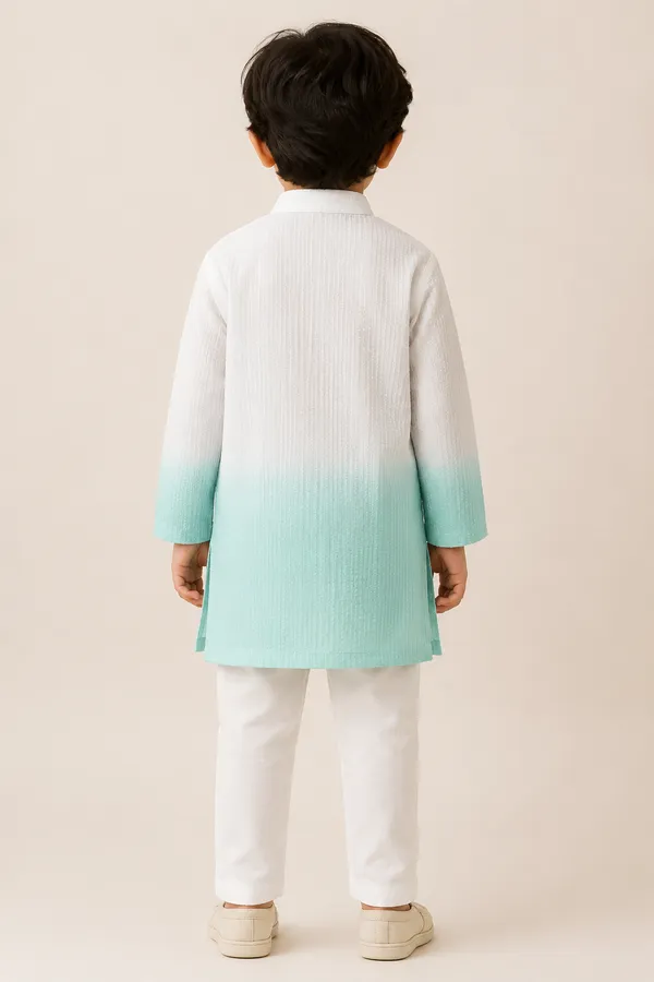 White_Aqua_Ombre_Kurta_Set_for_Boys