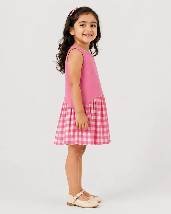 Pink_Sleeveless_Checked_Dress_Set_for_Girls