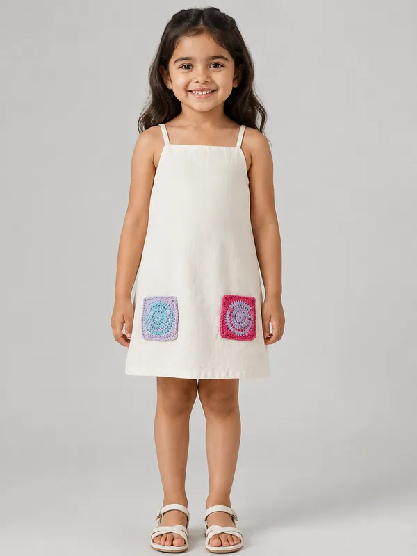 White_Smiley_A-Line_Sleeveless_Dress_for_Girls