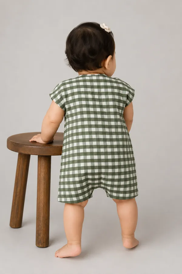 Green_Gingham_Unisex_Short_Sleeve_Romper
