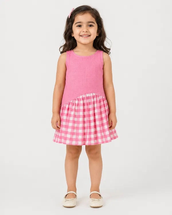 Pink_Sleeveless_Checked_Dress_Set_for_Girls