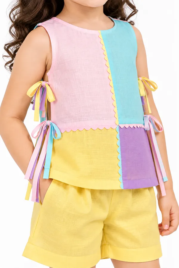 Multicolour_Mul_Chanderi_Sleeveless_Colorblock_Top_For_Girls