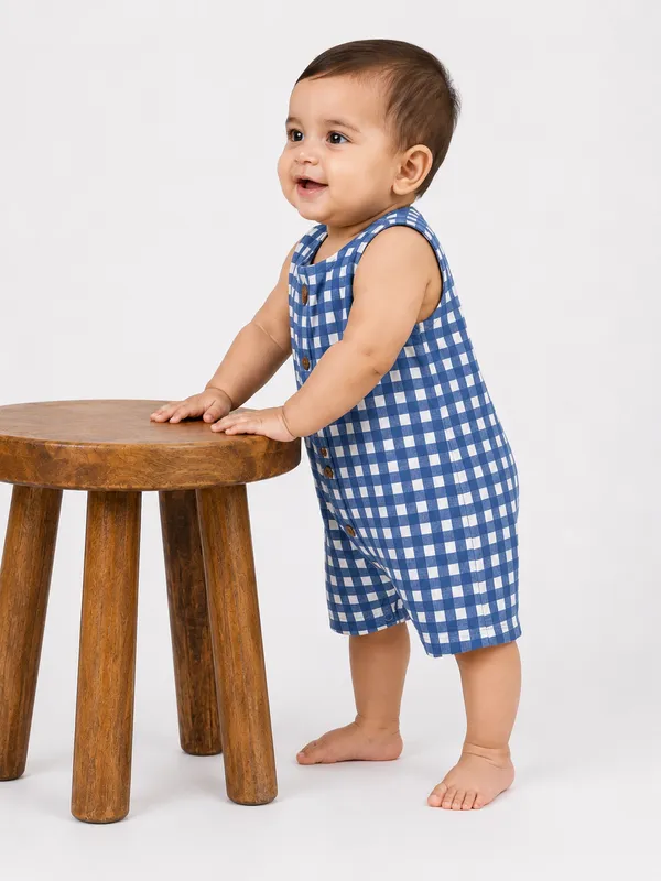 Blue_Gingham_Unisex_Sleeveless_Romper_for_Babies