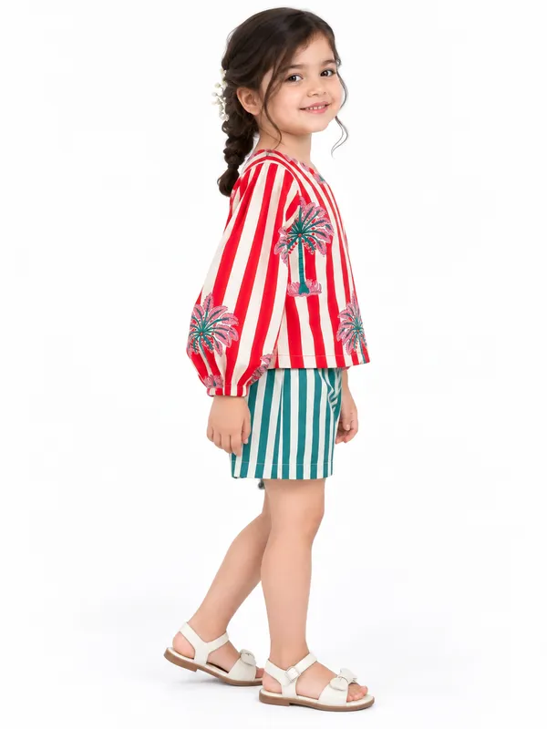 Red_And_Teal_Striped_One_Shoulder_Coord_Set_For_Girls