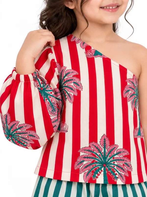 Red_And_Teal_Striped_One_Shoulder_Coord_Set_For_Girls
