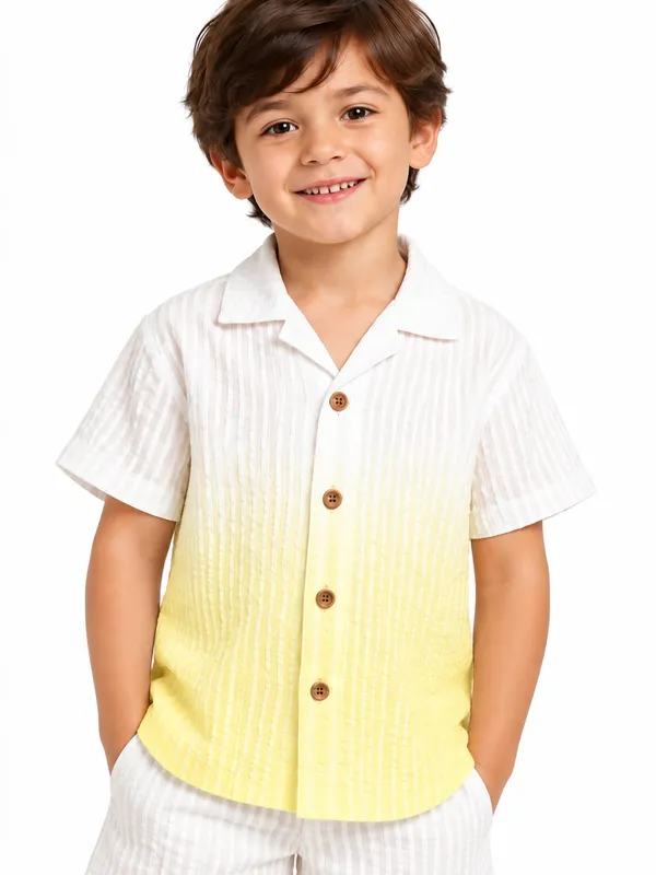 White_Yellow_Ombre_Shirt_And_Shorts_Set_for_Boys