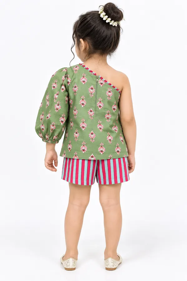 Green_Floral_One_Shoulder_Coord_Set_For_Girls