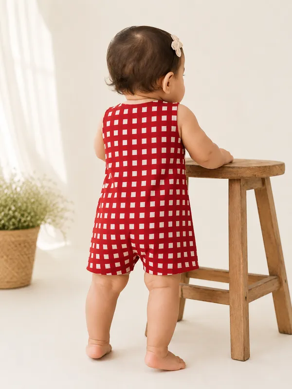 Red_Gingham_Unisex_Sleeveless_Romper_for_Babies