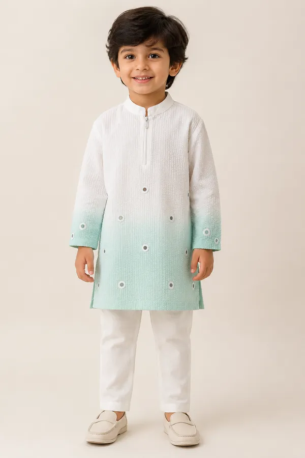 White_Aqua_Ombre_Kurta_Set_for_Boys