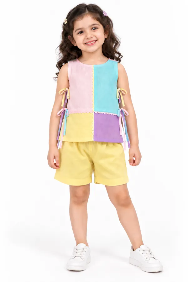 Multicolour_Mul_Chanderi_Sleeveless_Colorblock_Top_For_Girls