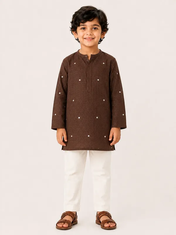 Brown_Mirror_Work_Doria_Kurta_Set_for_Boys