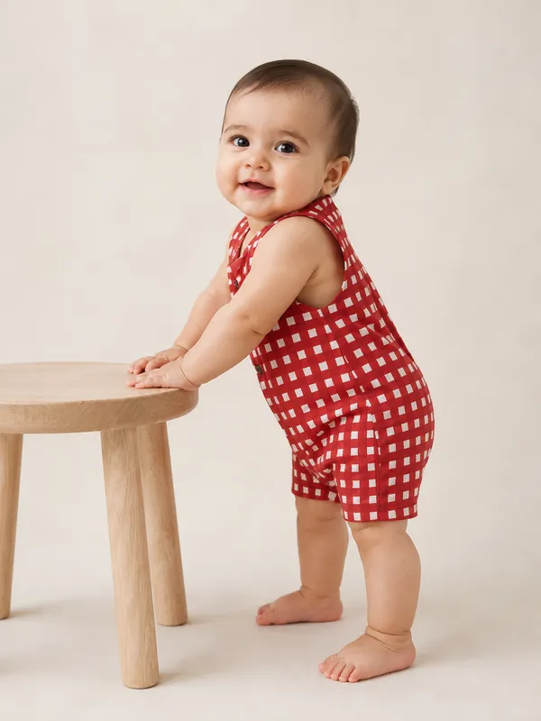 Red_Gingham_Unisex_Sleeveless_Romper_for_Babies