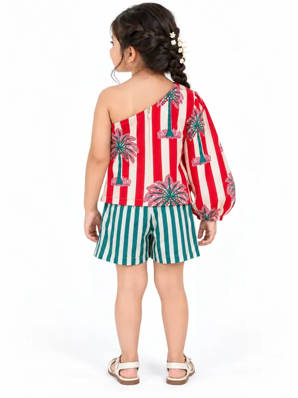 Red_And_Teal_Striped_One_Shoulder_Coord_Set_For_Girls