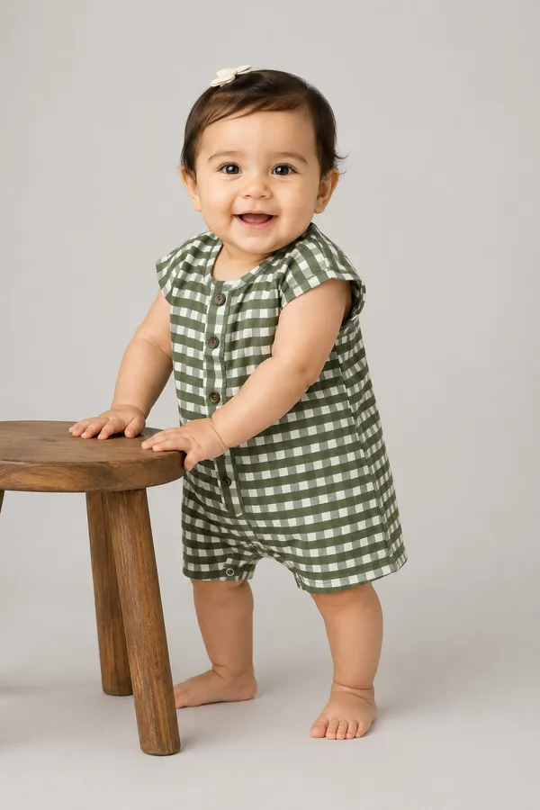 Green_Gingham_Unisex_Short_Sleeve_Romper