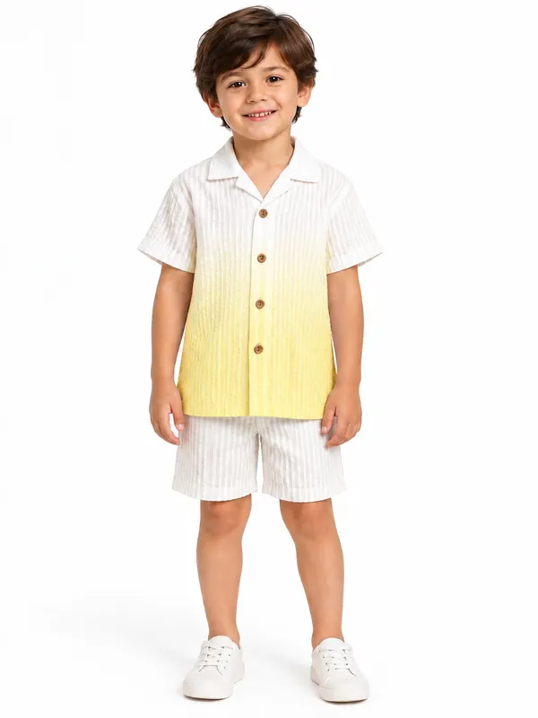 White_Yellow_Ombre_Shirt_And_Shorts_Set_for_Boys